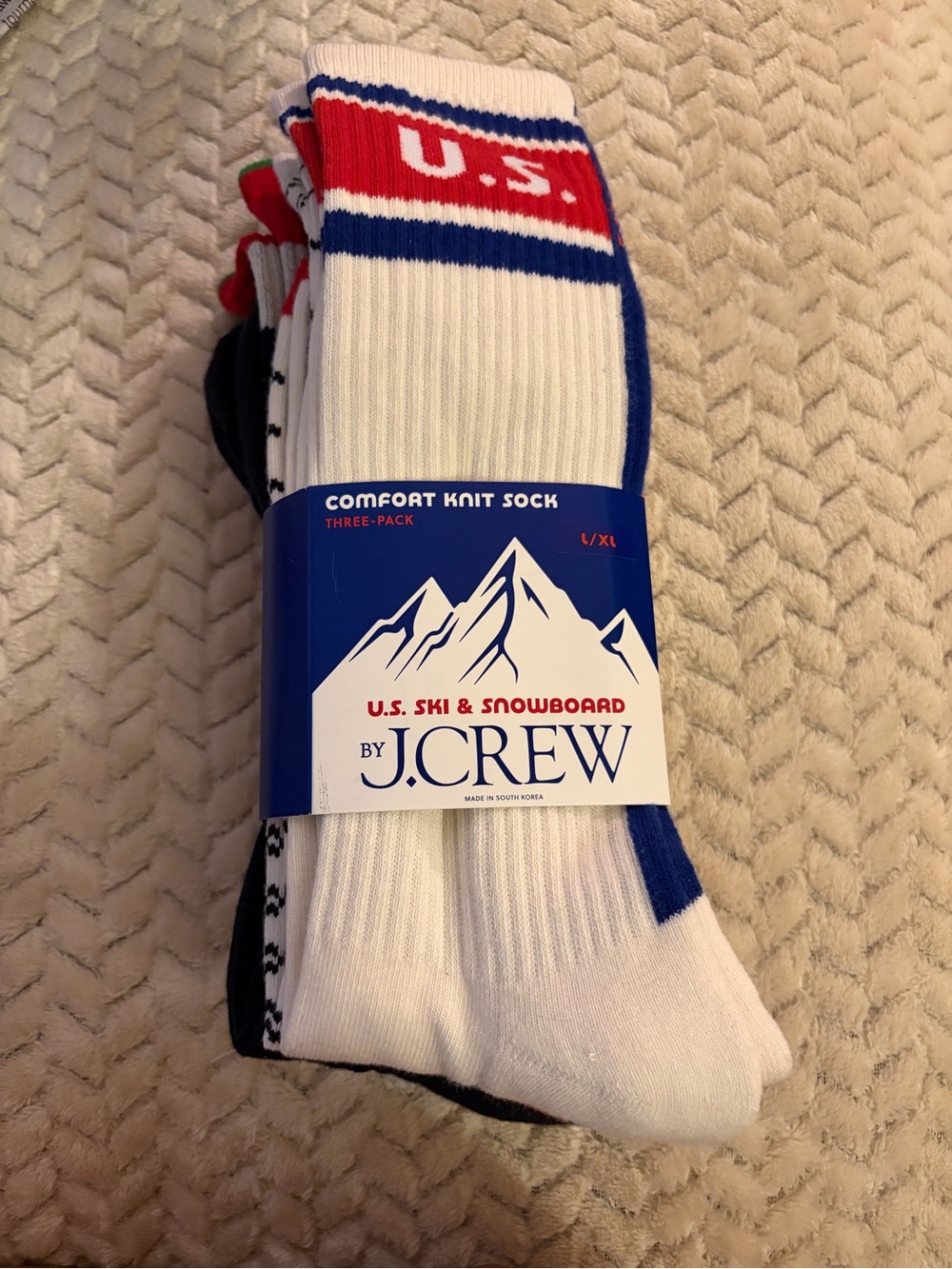 J Crew US Ski & Snowboard Comfort Knit Socks 3 Pack Size L/XL ~ NEW